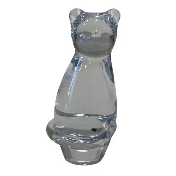 Clear Glass Cat Figurine Paperweight 4.5" Elegant Home/Office Decor Handcrafted - Picture 1 of 4